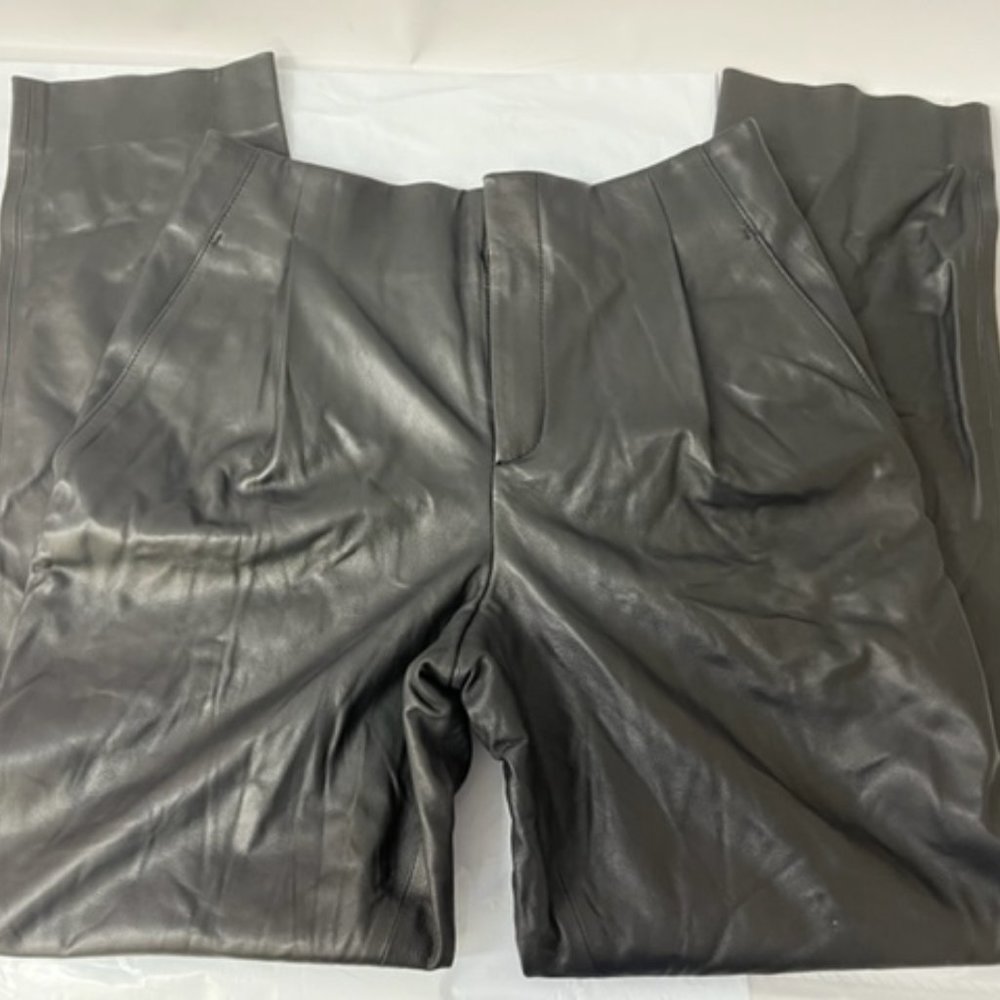 Vince Women's Pleat Front Tapered Leather Trousers in Black,Size 2-NEW WITH TAGS